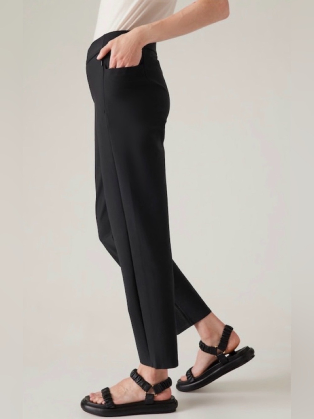 Athleta Stellar Straight Crop Black Pants - Side Stash Pocket Holds Essentials